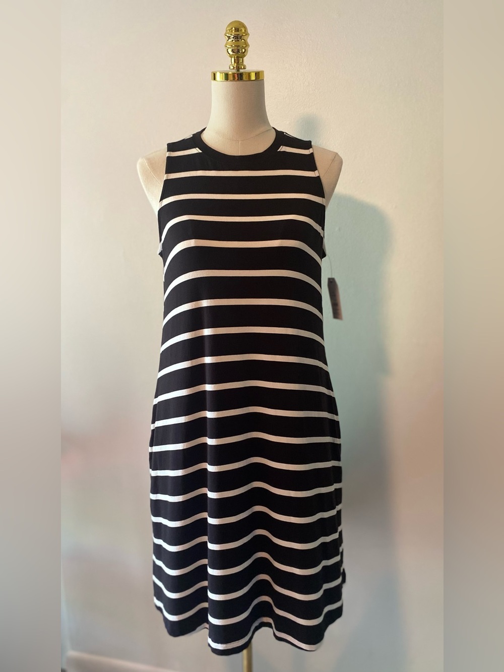 Time & Tru Sleeveless Tank Dress Black & White Striped Woman's M
